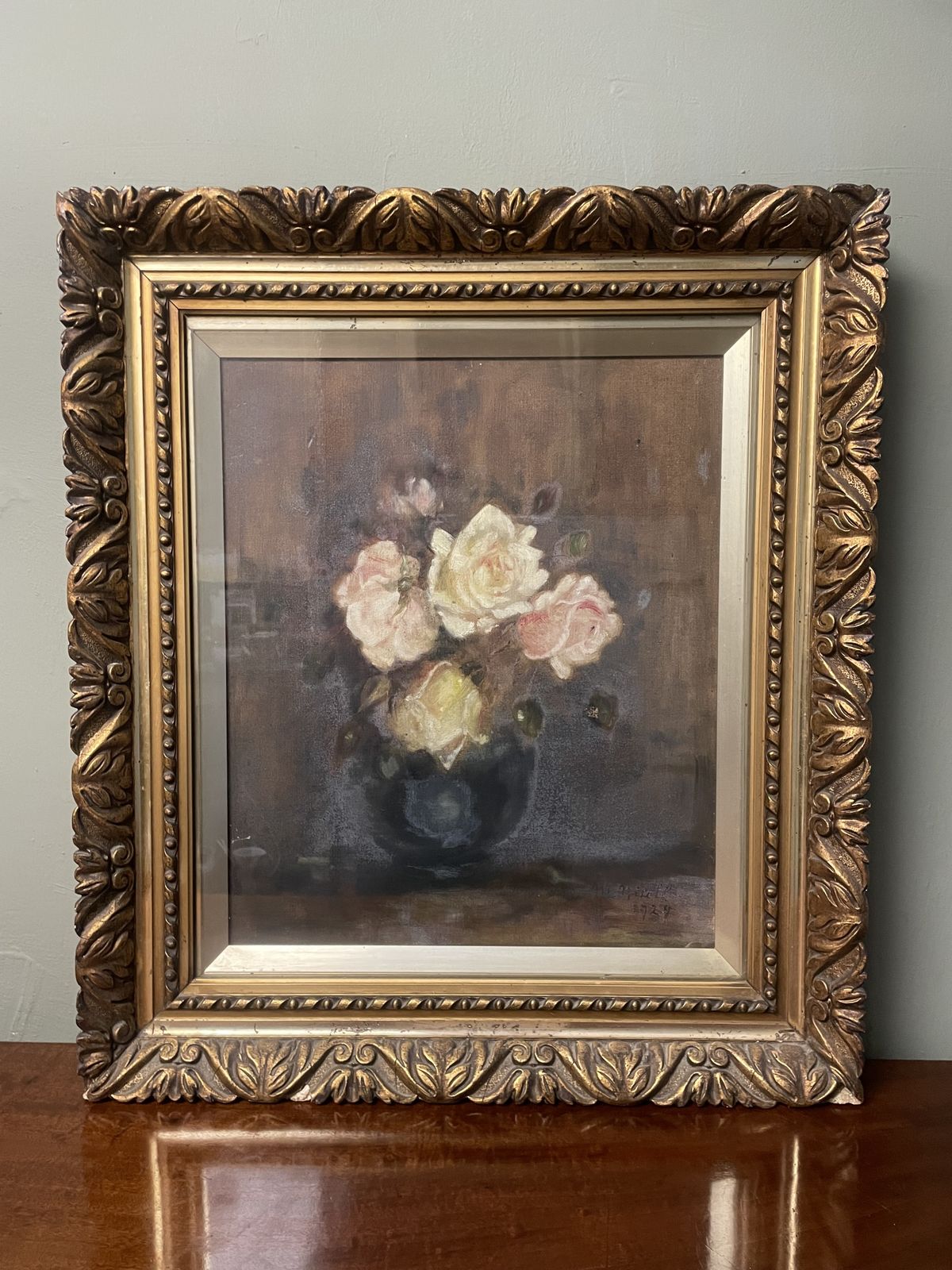 Original Framed Oil Painting , Floral Study Still Life , Signed And Dated 1929
