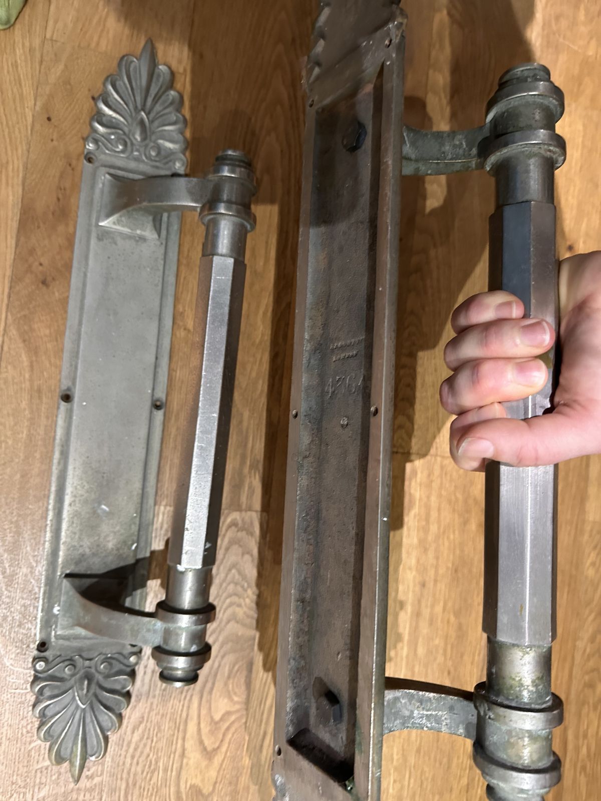 Door Handles X2 Heavy Antique Silver /Steel. Very Pretty! photo for sale