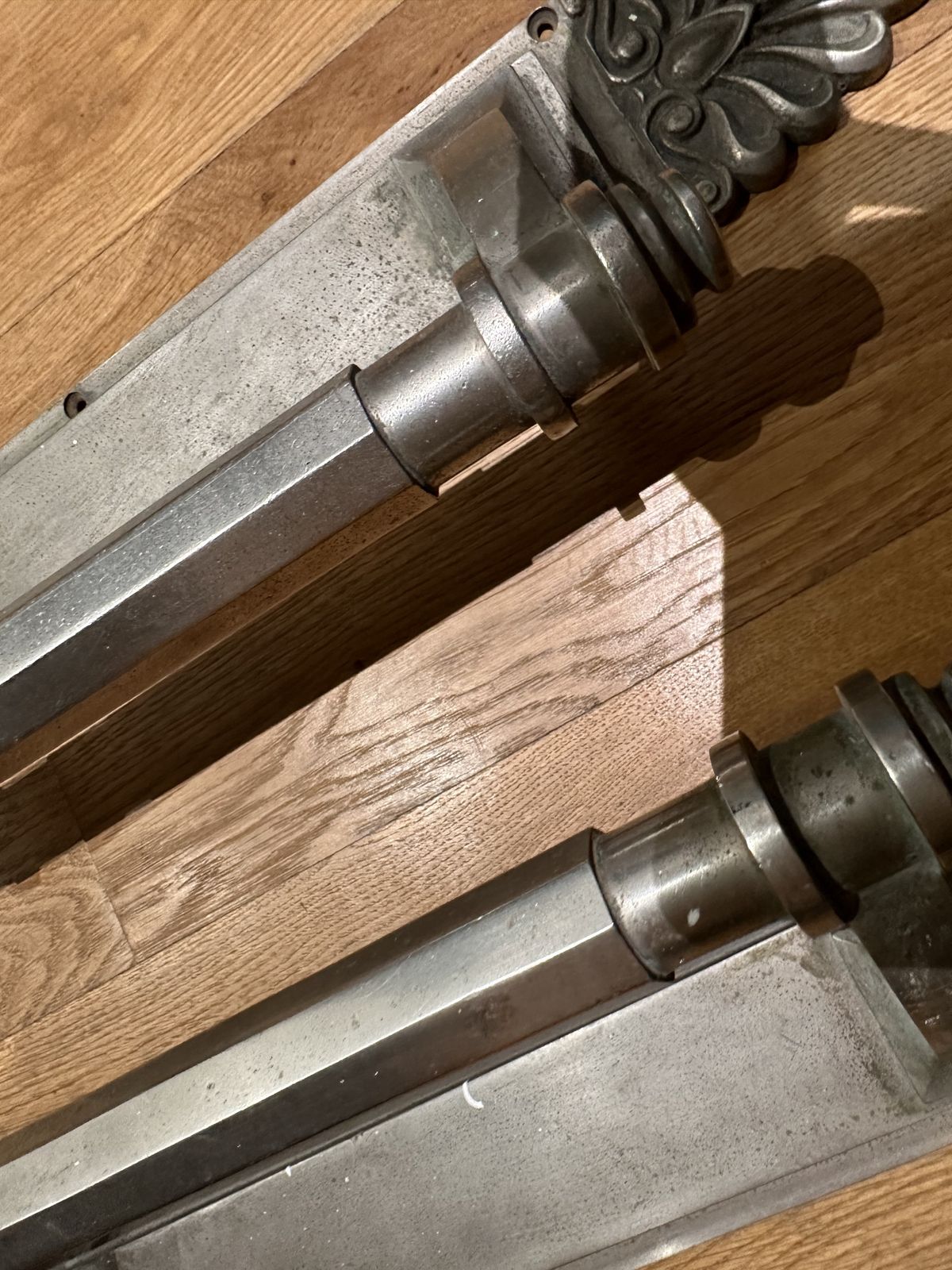 Door Handles X2 Heavy Antique Silver /Steel. Very Pretty! photo 200.0