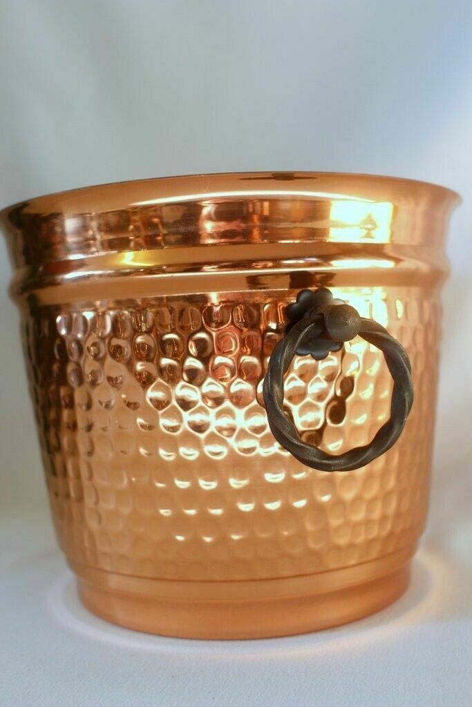 French Vintage Hammered Copper Planter Pot Of Villedieu Ice Bucket 20 X 17 Cm photo 58.0