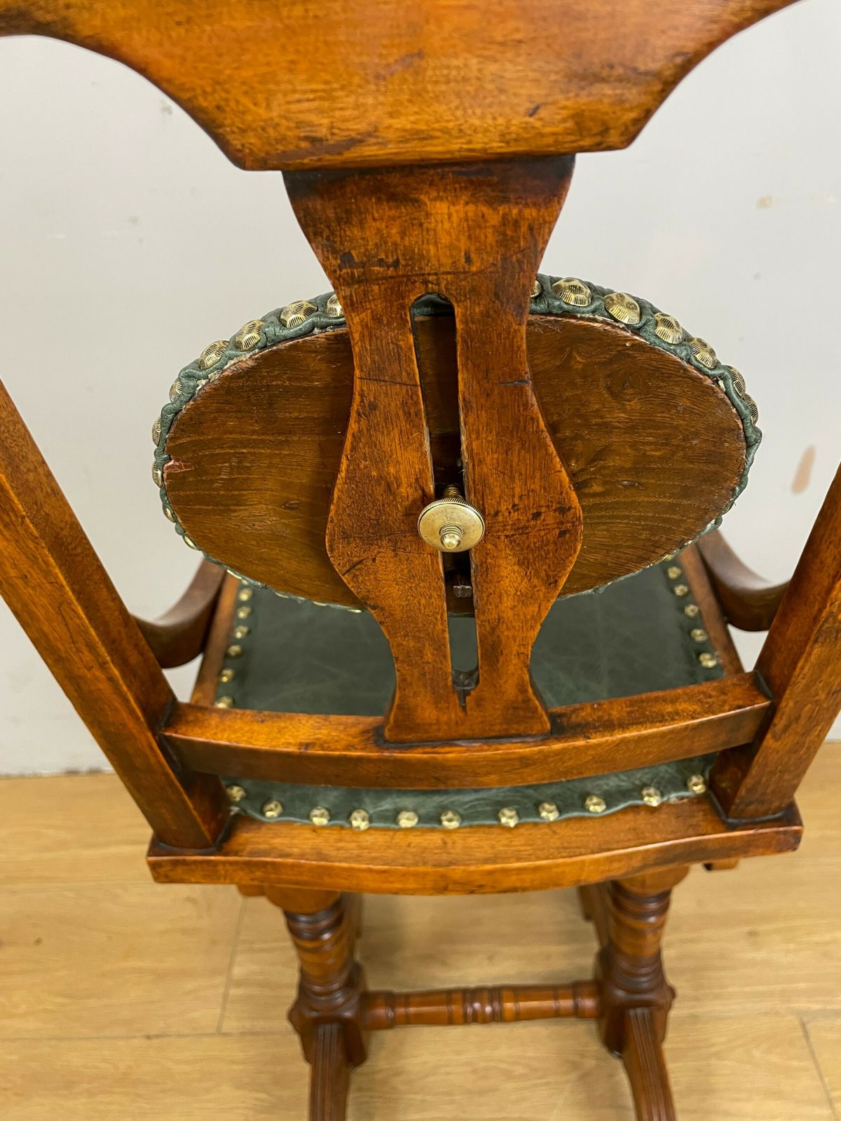 Late C19th Patent Music Chair In Green Leather photo vintage