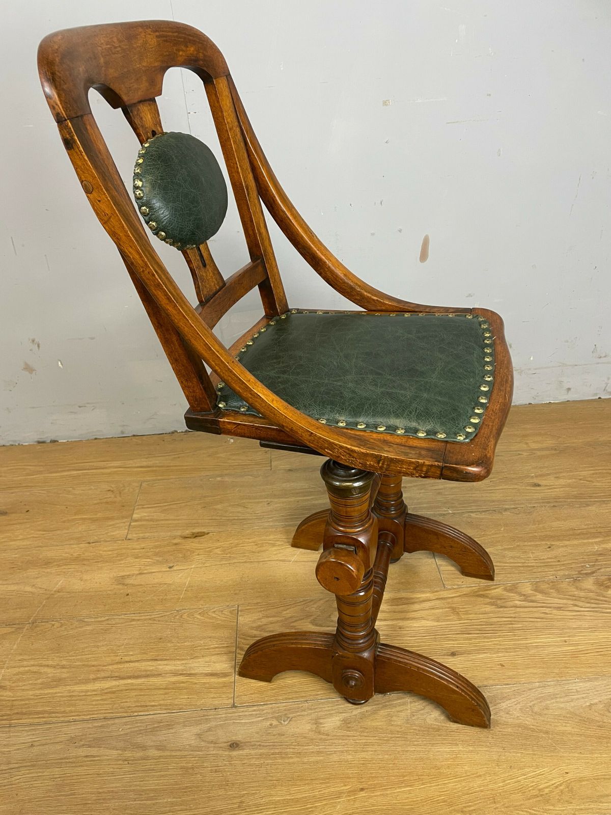 695.0 Late C19th Patent Music Chair In Green Leather photo