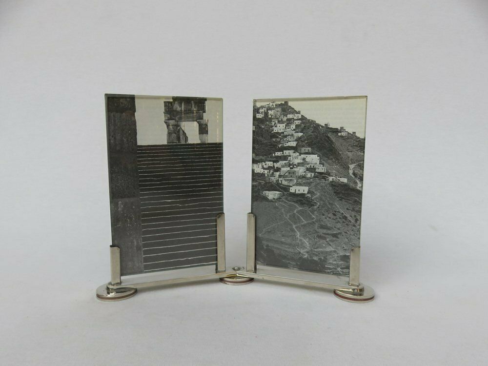 Extraordinary Art Deco Double Picture Frame In Nickel Plating, 1920s photo Home Decor