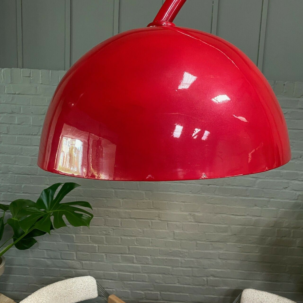 Red Arc Floor Lamp With Oval Tulip Base   Italy 1970's photo buy