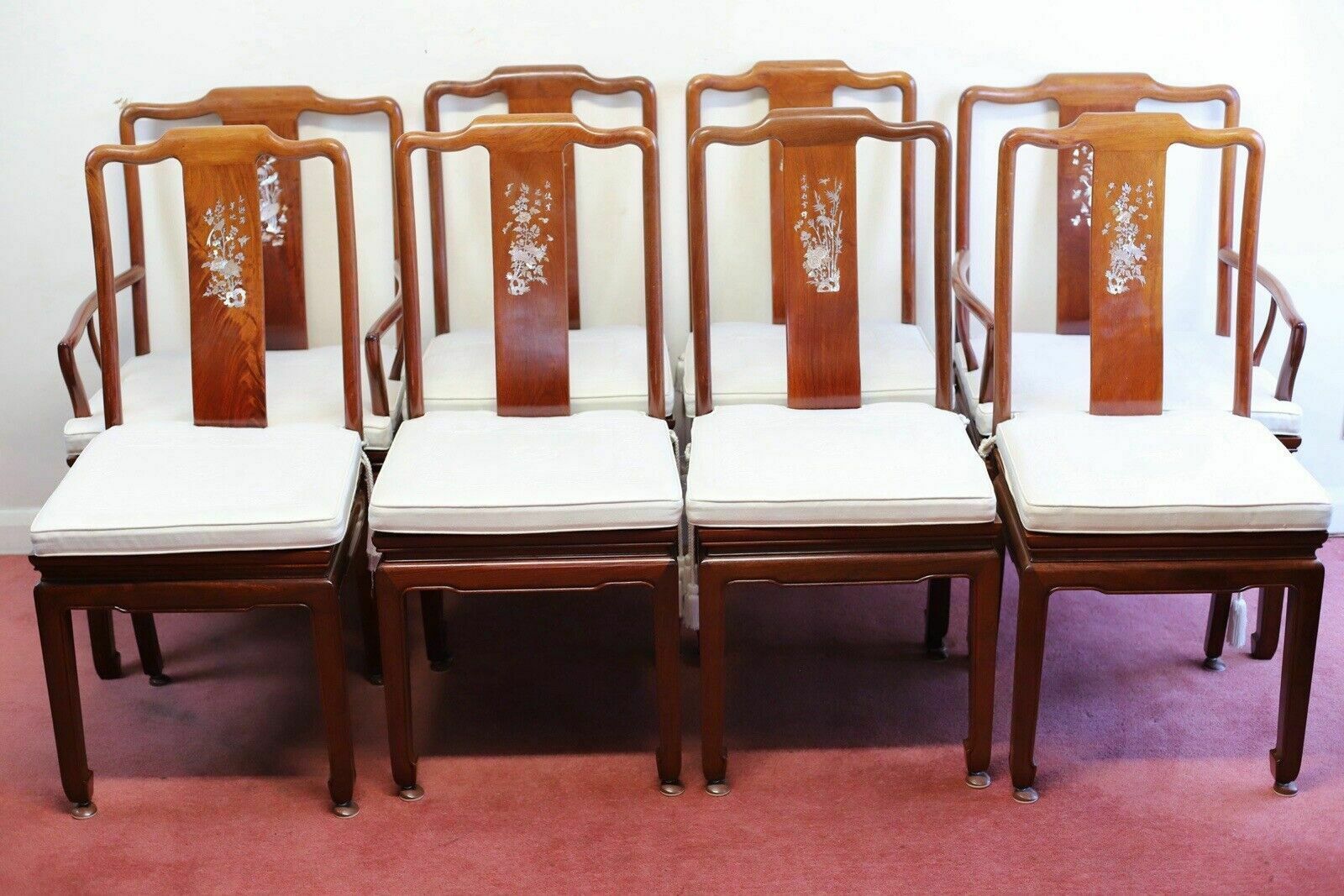 Stunning Asian Hardwood And Mother Of Pearl Inset Dining Table And Eight Chairs photo vintage