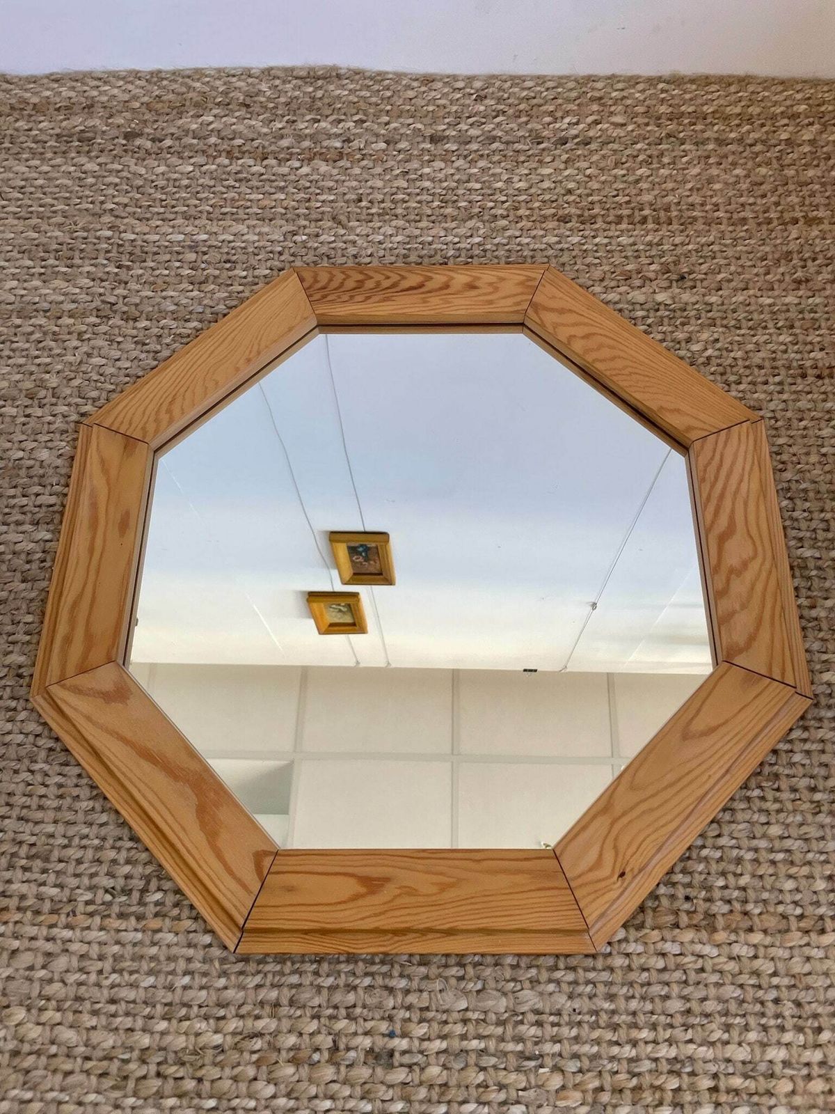 Retro Pine 1980s Octagonal Wall Mirror By Finnish Maker Finnmirror Makisen Kuvastin Oy photo 250.0