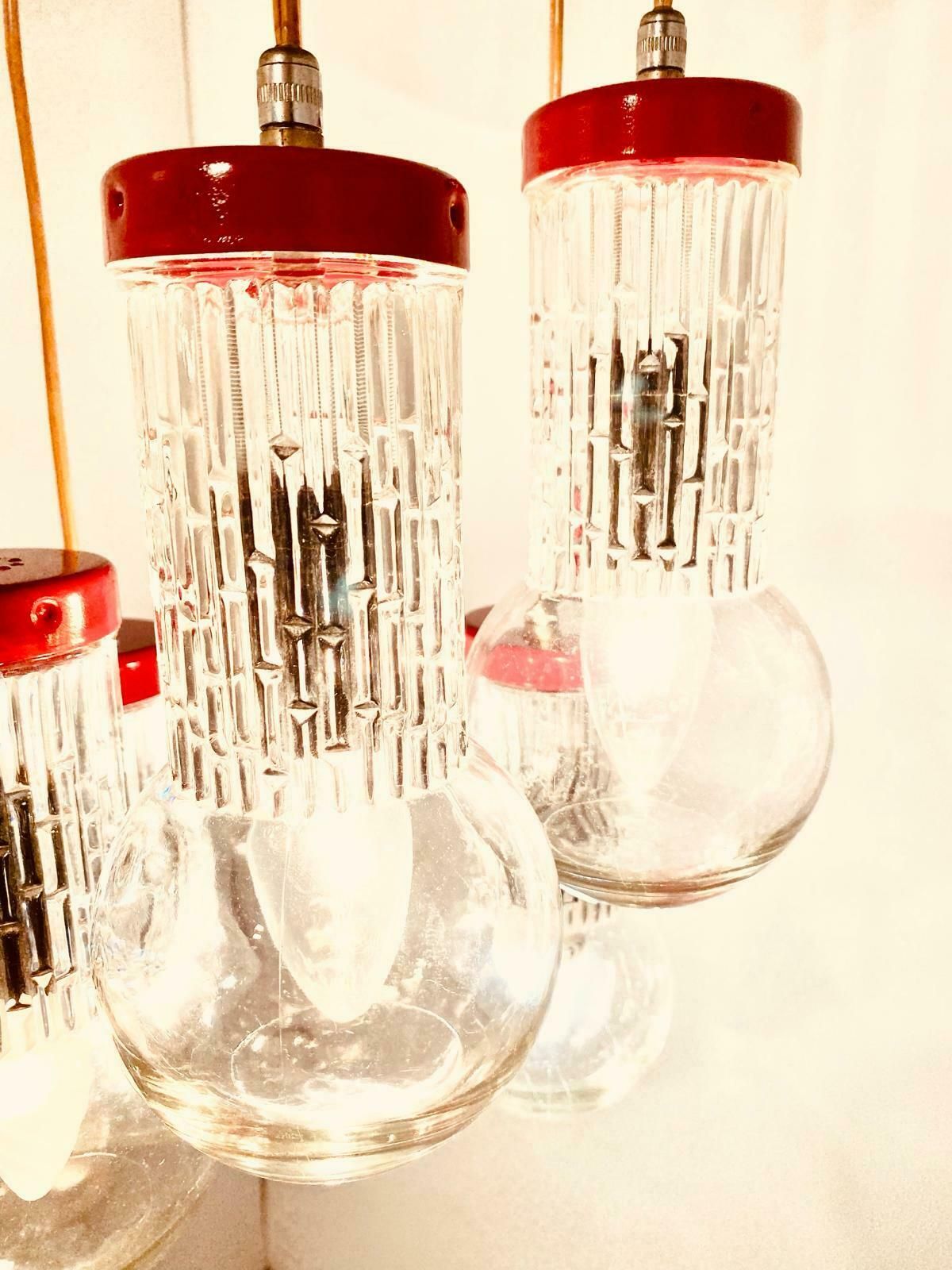 Vintage Cascade Red Chandelier In Stilnovo Style, Italy 1950s photo 1150.0