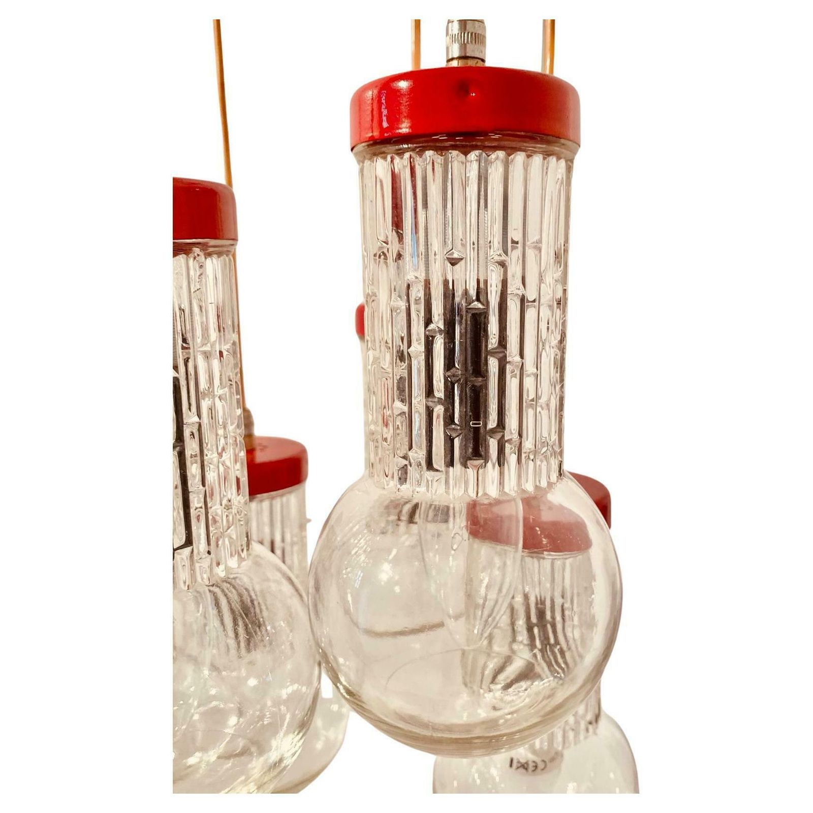 Vintage Cascade Red Chandelier In Stilnovo Style, Italy 1950s photo vintage