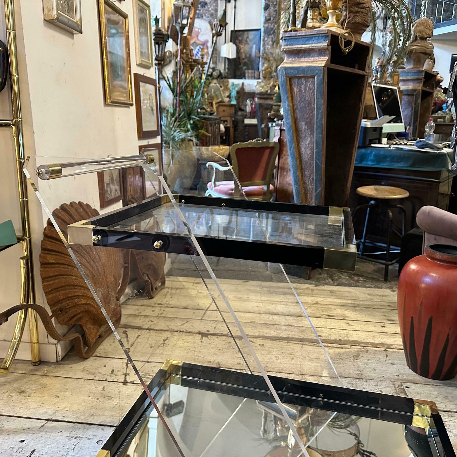 An Amazing 1960s Mid Century Modern Lucite And Brass Italian Bar Cart photo 2724.0