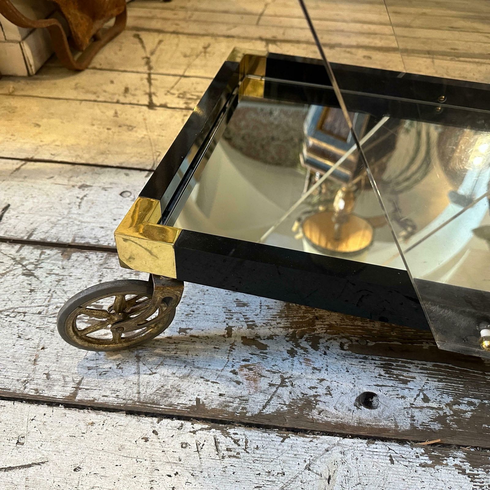 An Amazing 1960s Mid Century Modern Lucite And Brass Italian Bar Cart photo vintage