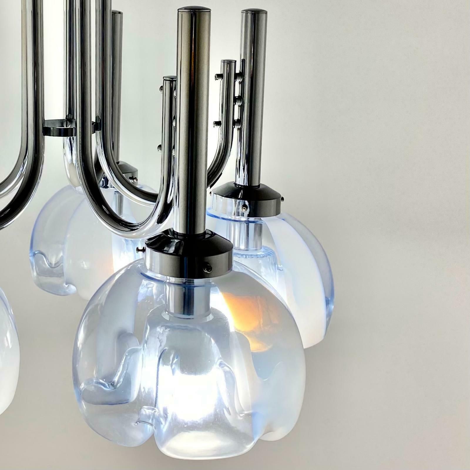 1960s Murano And Chromed Steel Chandelier, Mazzega Italy photo buy