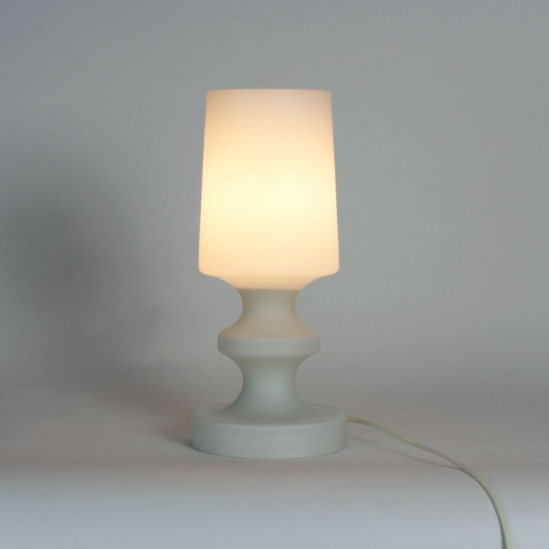 White Opaline Glass Table Lamp In Chessman Design, Stefan Tabery 1960s photo for sale
