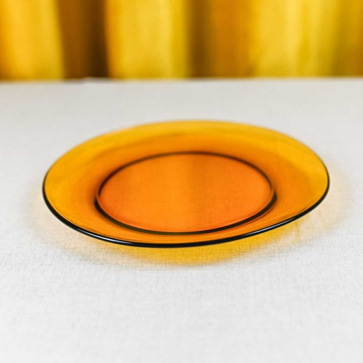 Seventies Dessert Amber Plates, Set Of 7, Made In France, Duralex photo for sale