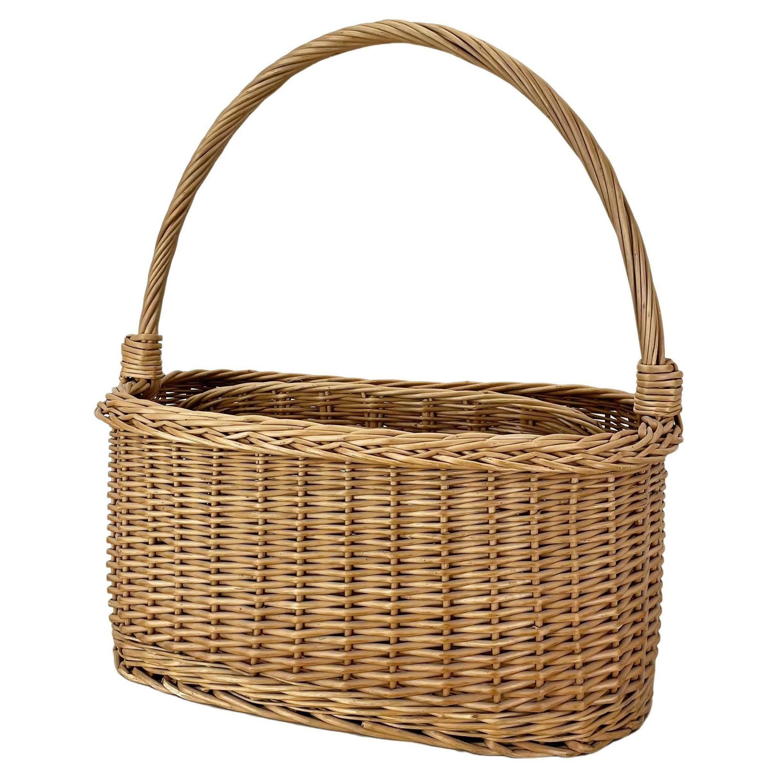 Large Aubock Style Midcentury Rattan Bauhaus Magazine Holder, France, 1970s