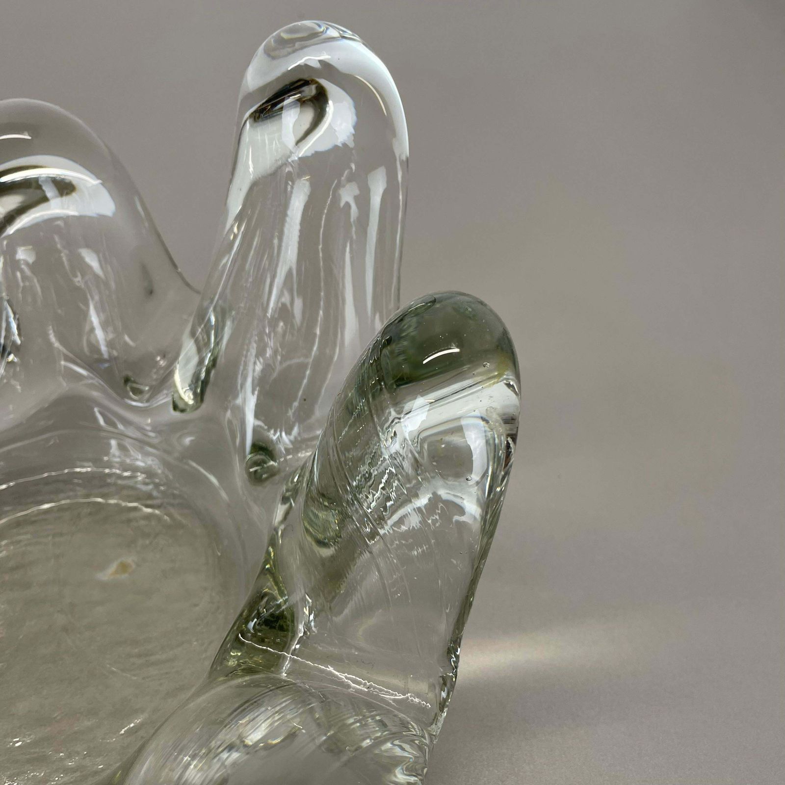 photo for sale Large 3.2kg Lucid Glass "Brutalist" Bowl Element Shell Ashtray, France, 1970s