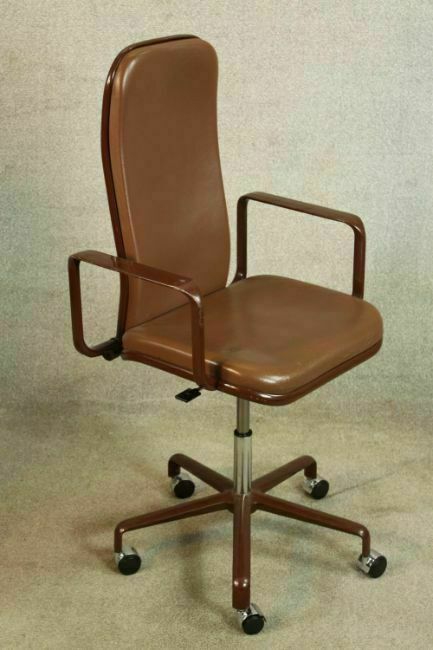 Beautiful 1979 Supporto Office Chair Fredd Scott Red / Brown Leather photo furniture