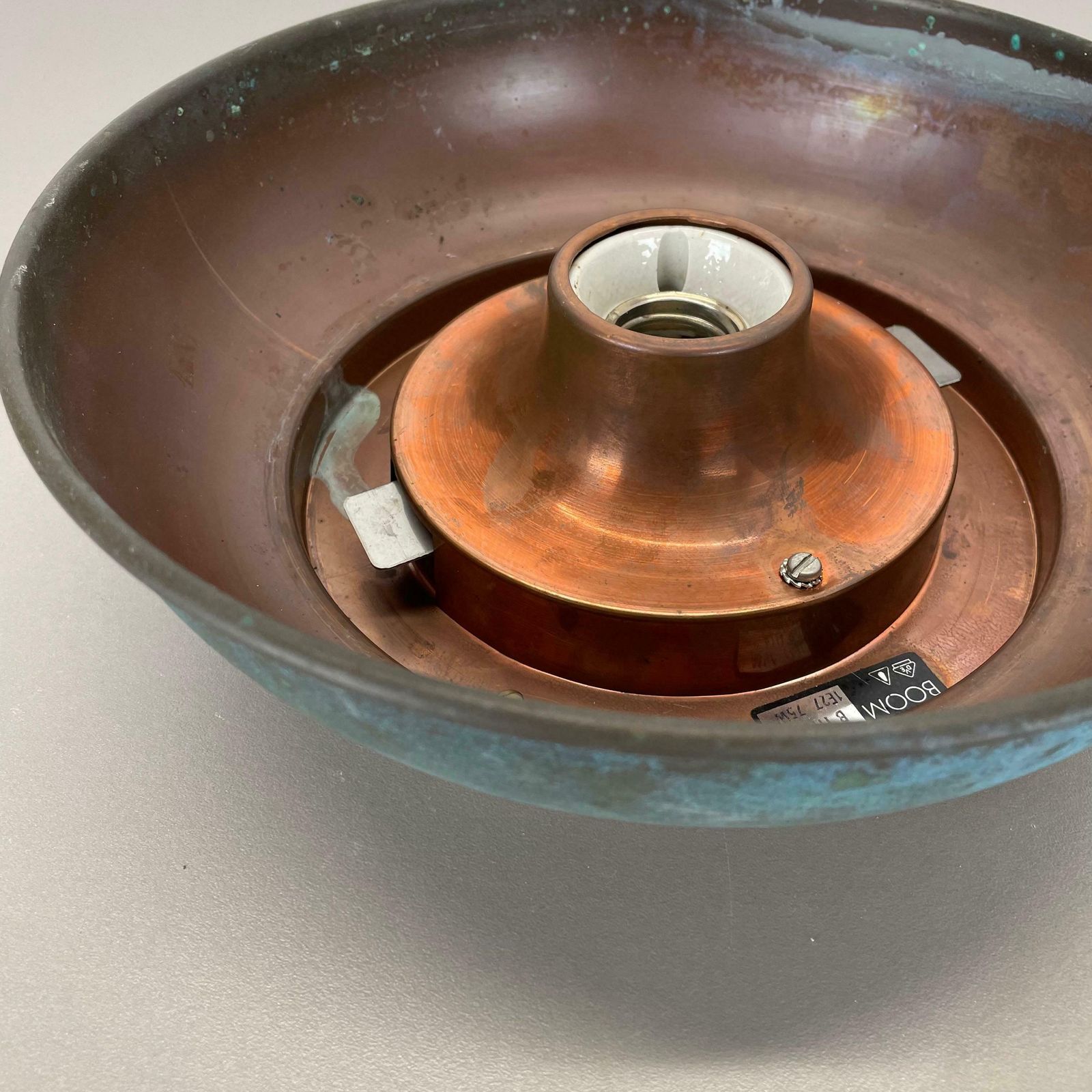 photo vinterior Unique Brutalist Boom Copper And Glass Wall Light By Bega Lights, Germany, 1980s