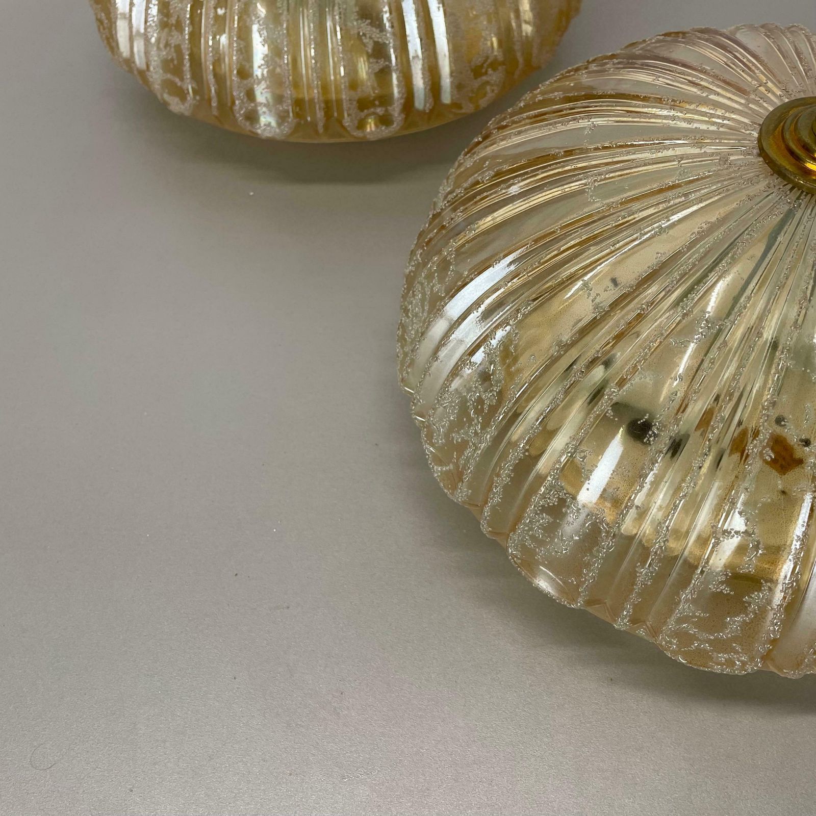 Set Of 2 Beautiful 27cm Textured Amber Glass Wall Ceiling Lights, Germany, 1970s photo vinterior