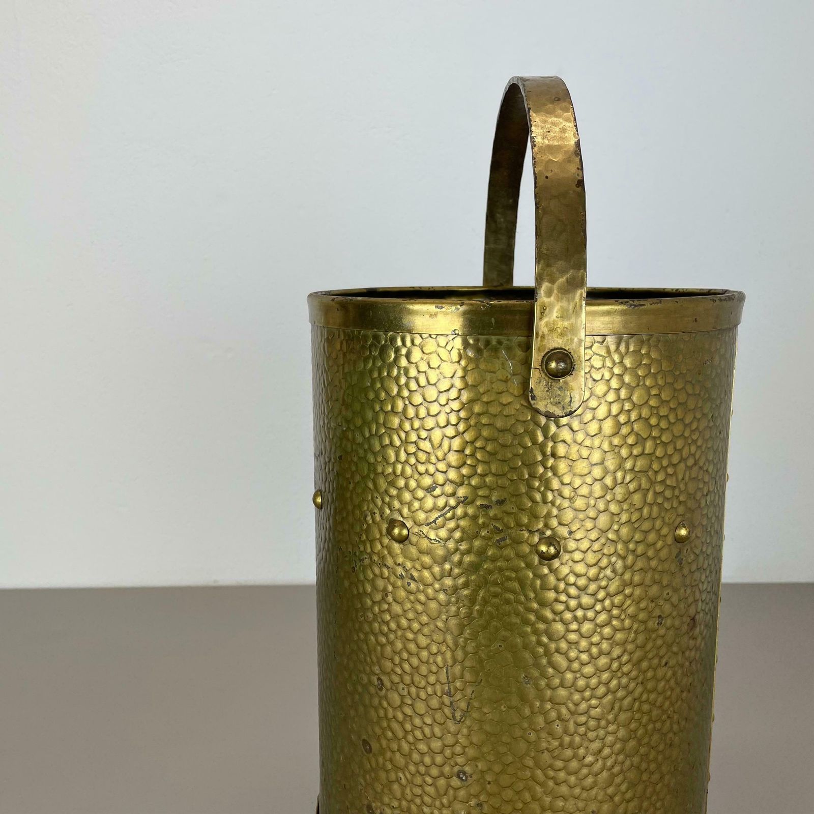 Rare Original Hollywood Regency Bauhaus Brass Umbrella Stand, Austria, 1950s photo vintage