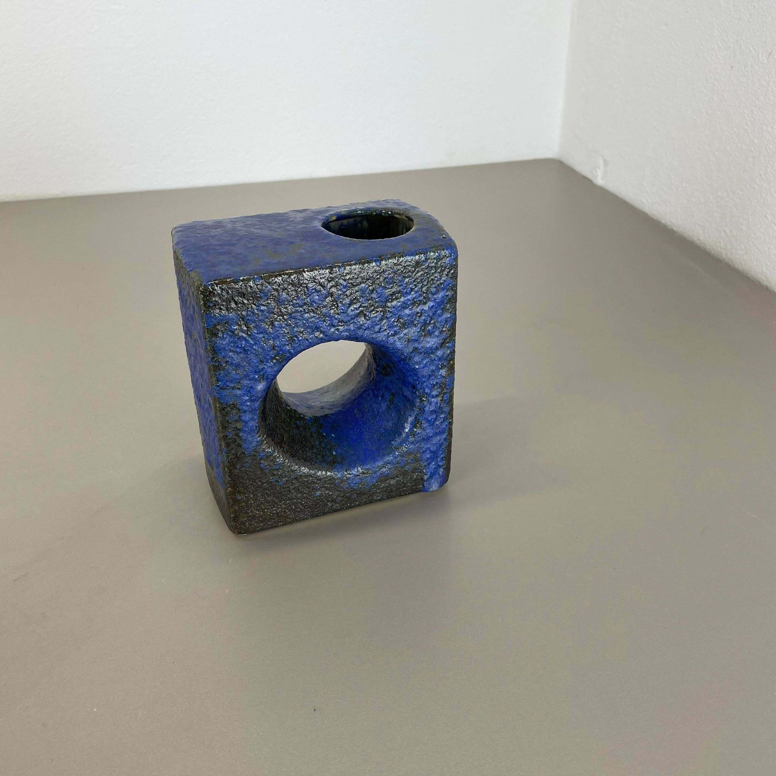 Brutalist Cubic "Hole" Pottery Vase By Piet Vest Ceramics, Netherlands, 1970s photo Home Decor