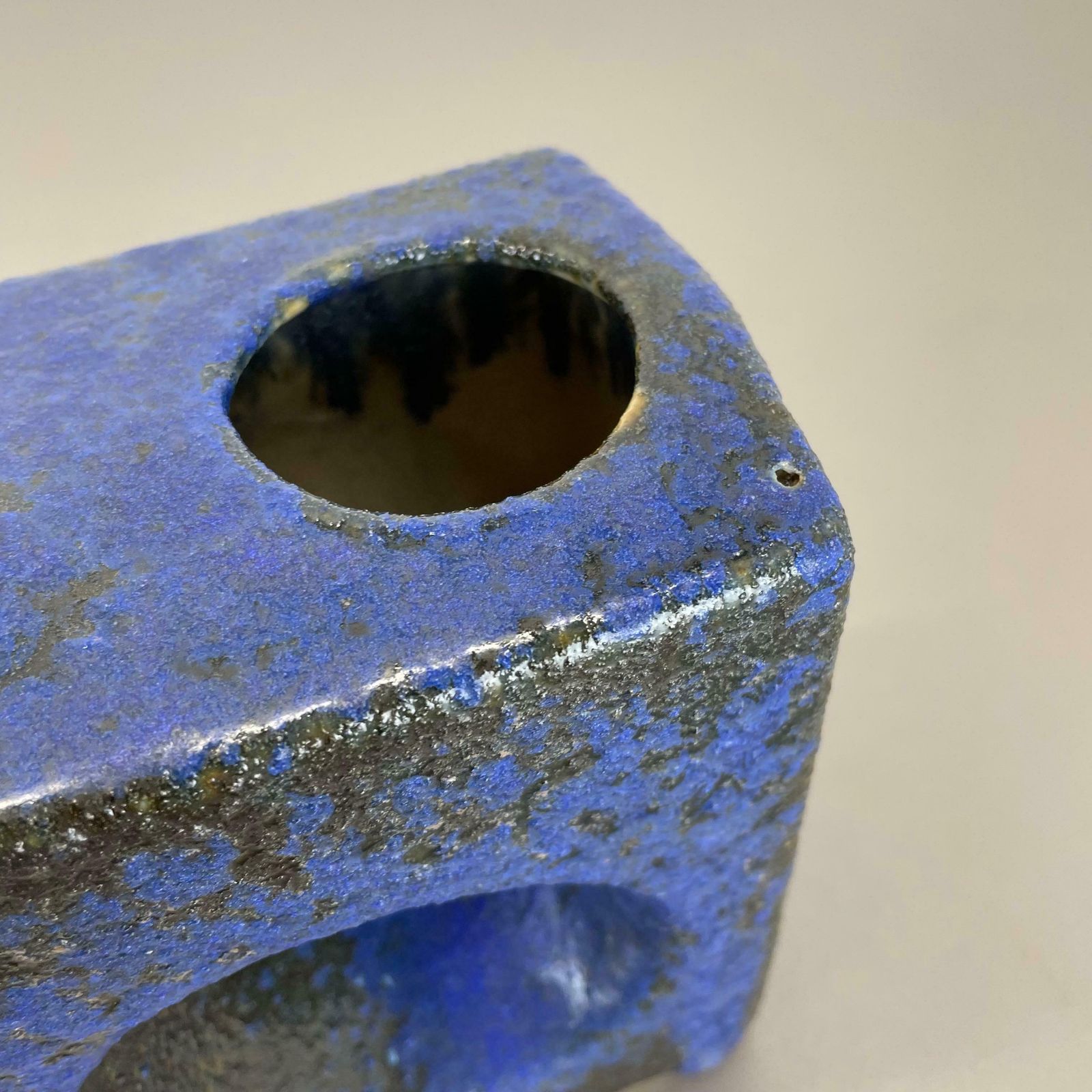 Brutalist Cubic "Hole" Pottery Vase By Piet Vest Ceramics, Netherlands, 1970s photo vintage