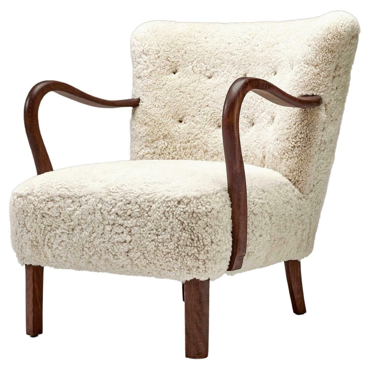 Armchair With Curved Wooden Armrests By Danish Cabinetmaker, 1950s