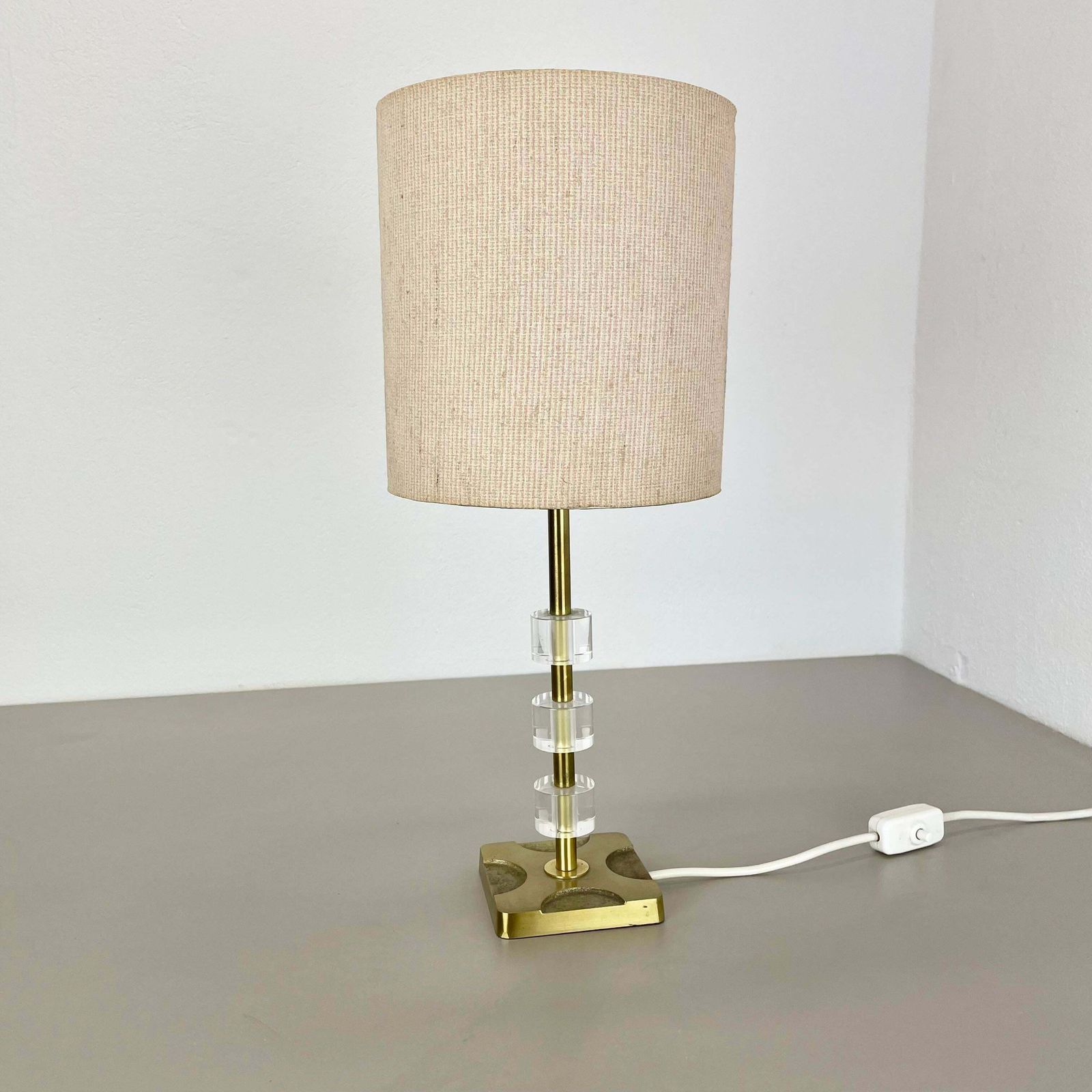 Postmodern Brass And Acryl Glass Cubic Stilnovo Style Table Light, Italy 1970s photo furniture