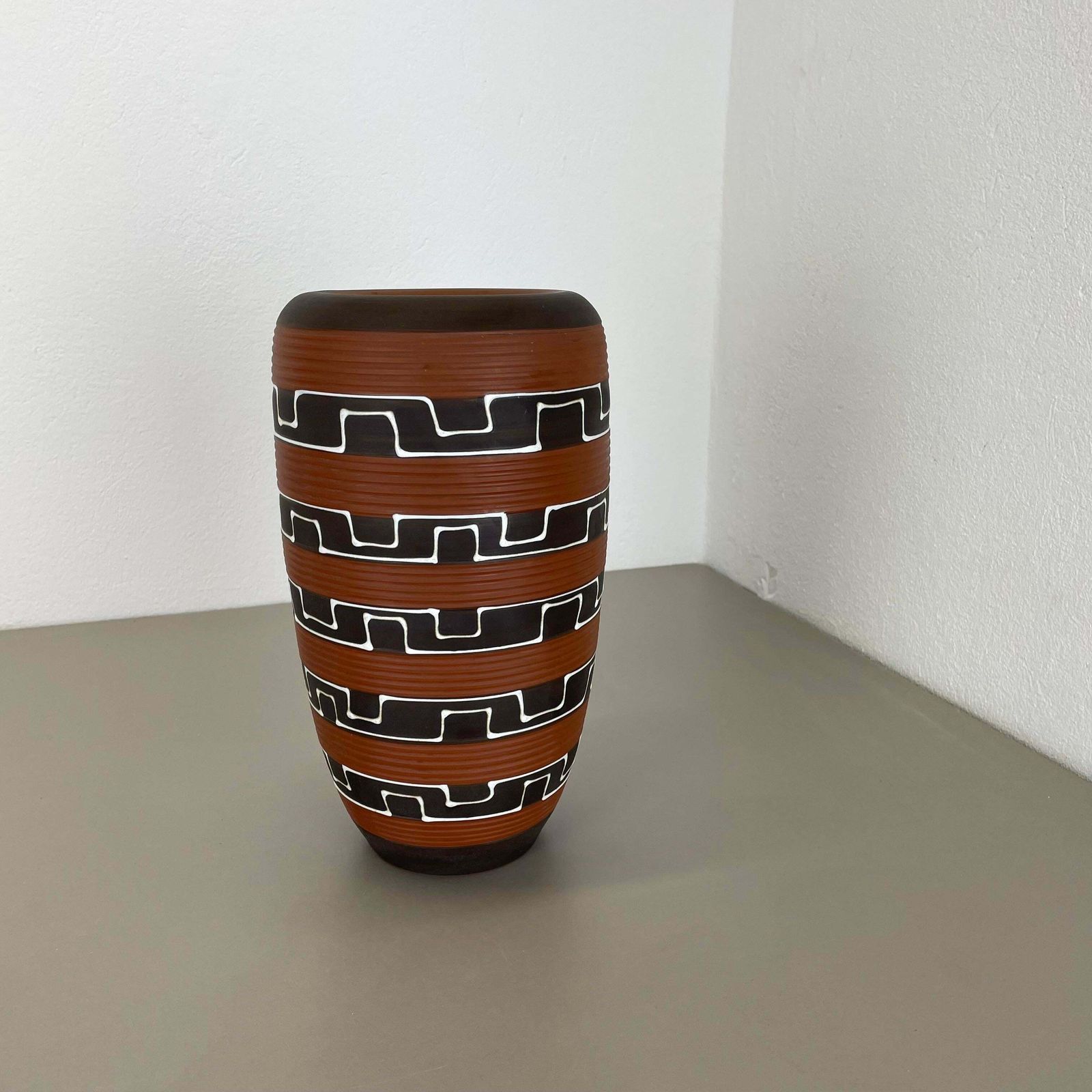 Rare 30cm Zig Zag Fat Lava Ceramic Vases By Ilkra Ceramics, Germany 1950s photo furniture