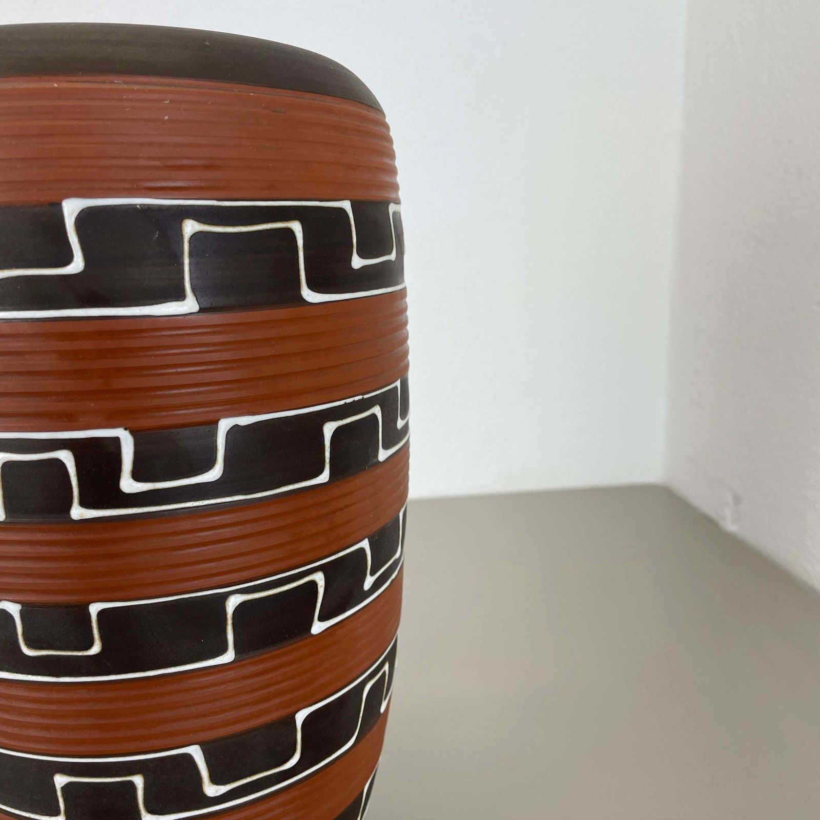 Rare 30cm Zig Zag Fat Lava Ceramic Vases By Ilkra Ceramics, Germany 1950s photo buy