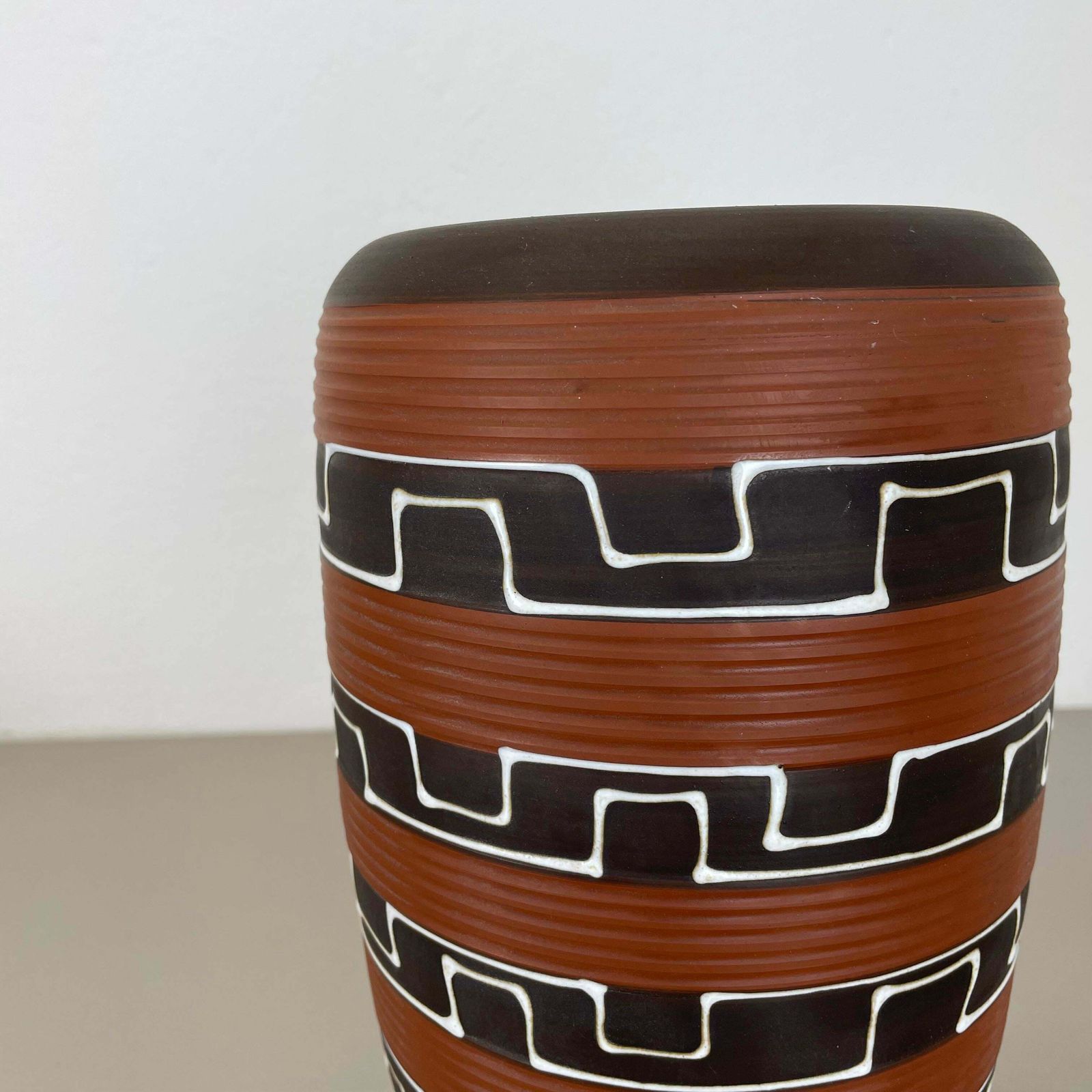 Rare 30cm Zig Zag Fat Lava Ceramic Vases By Ilkra Ceramics, Germany 1950s photo vintage