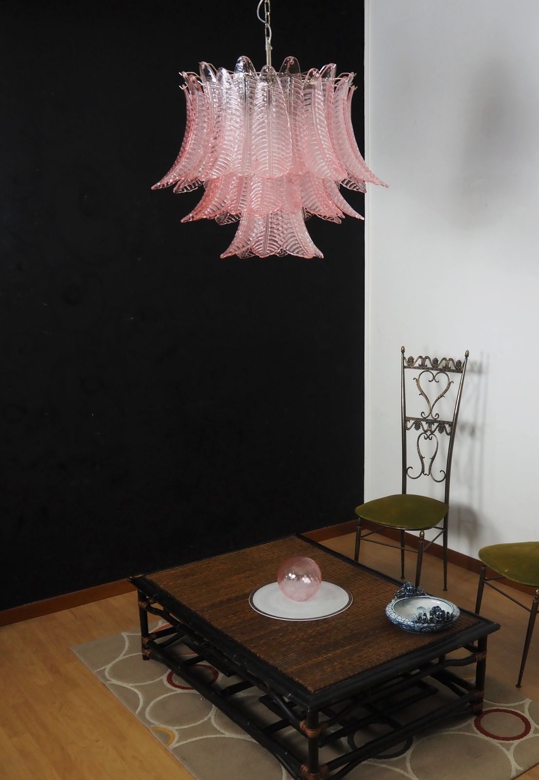 Italian Murano Three Tier Pink Felci Glass Chandelier photo for sale