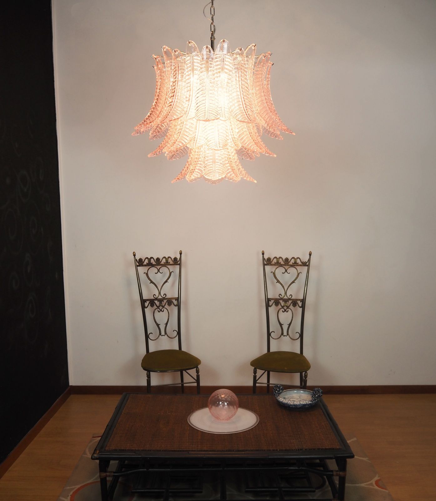 Italian Murano Three Tier Pink Felci Glass Chandelier photo 1610.0