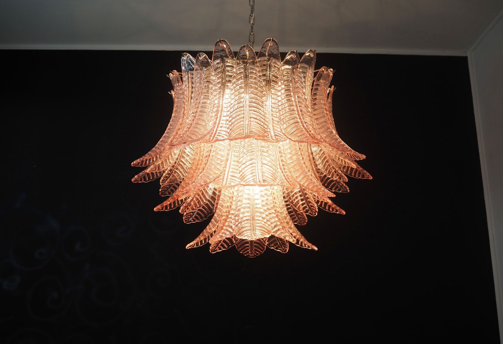 Italian Murano Three Tier Pink Felci Glass Chandelier photo vinterior
