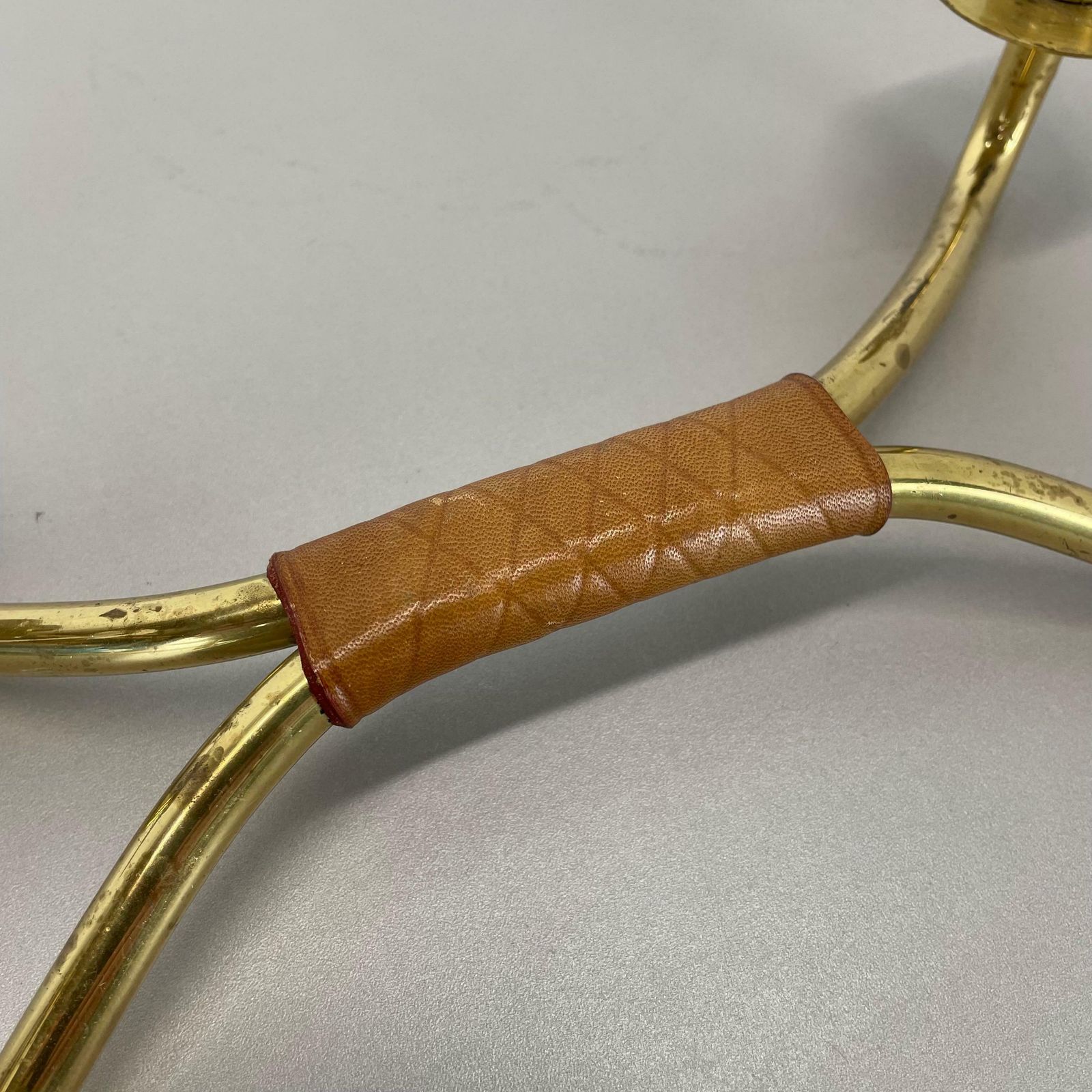 photo for sale Modernist Auböck Style Brutalist Brass And Leather Candleholder, Austria 1950s