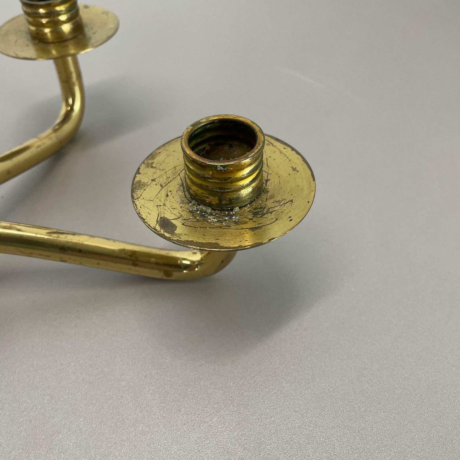 697.0 Modernist Auböck Style Brutalist Brass And Leather Candleholder, Austria 1950s photo