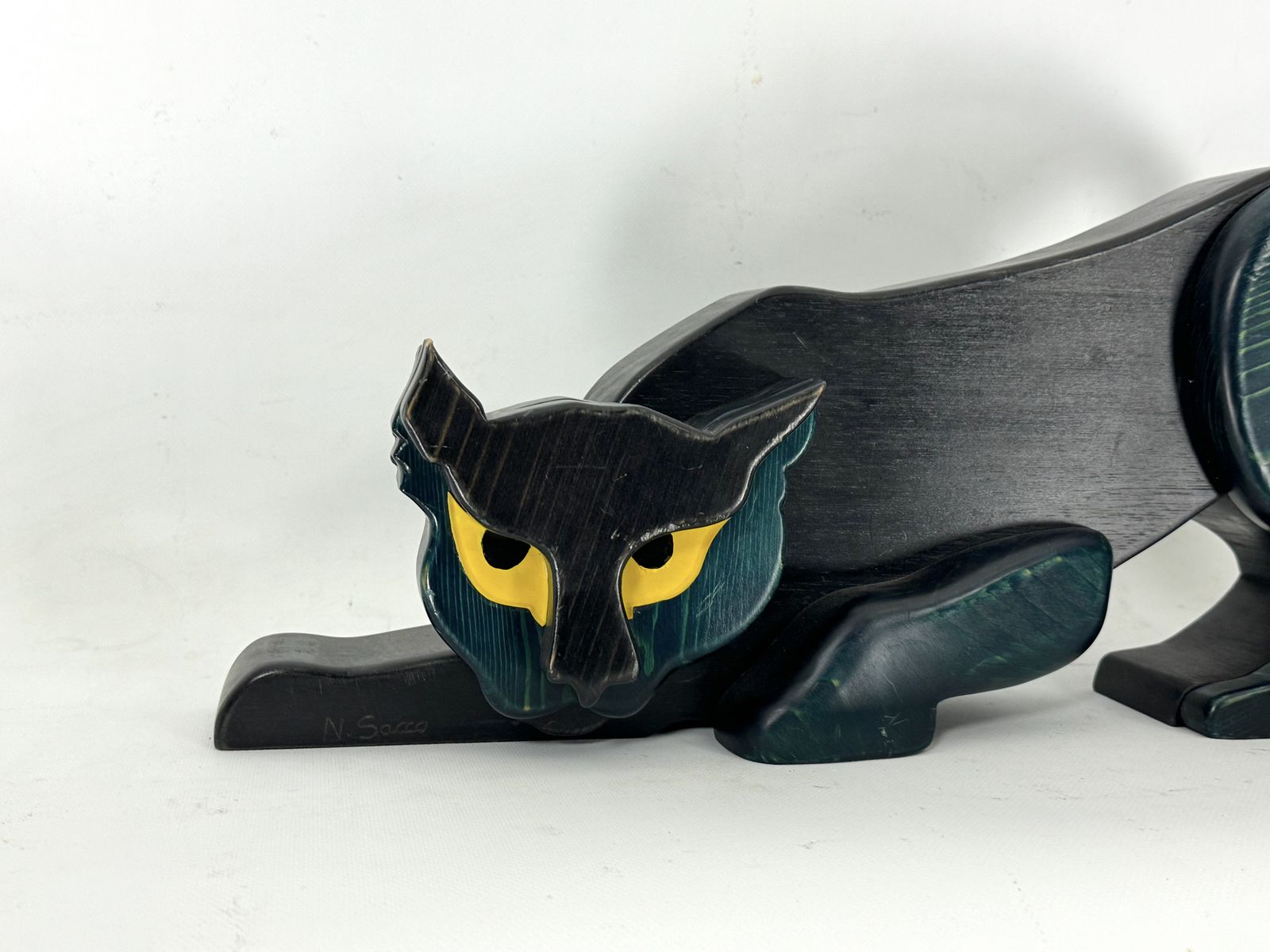 Vintage Italian Black Panther Sculpture In Thick Wood. Italy 1980s photo for sale