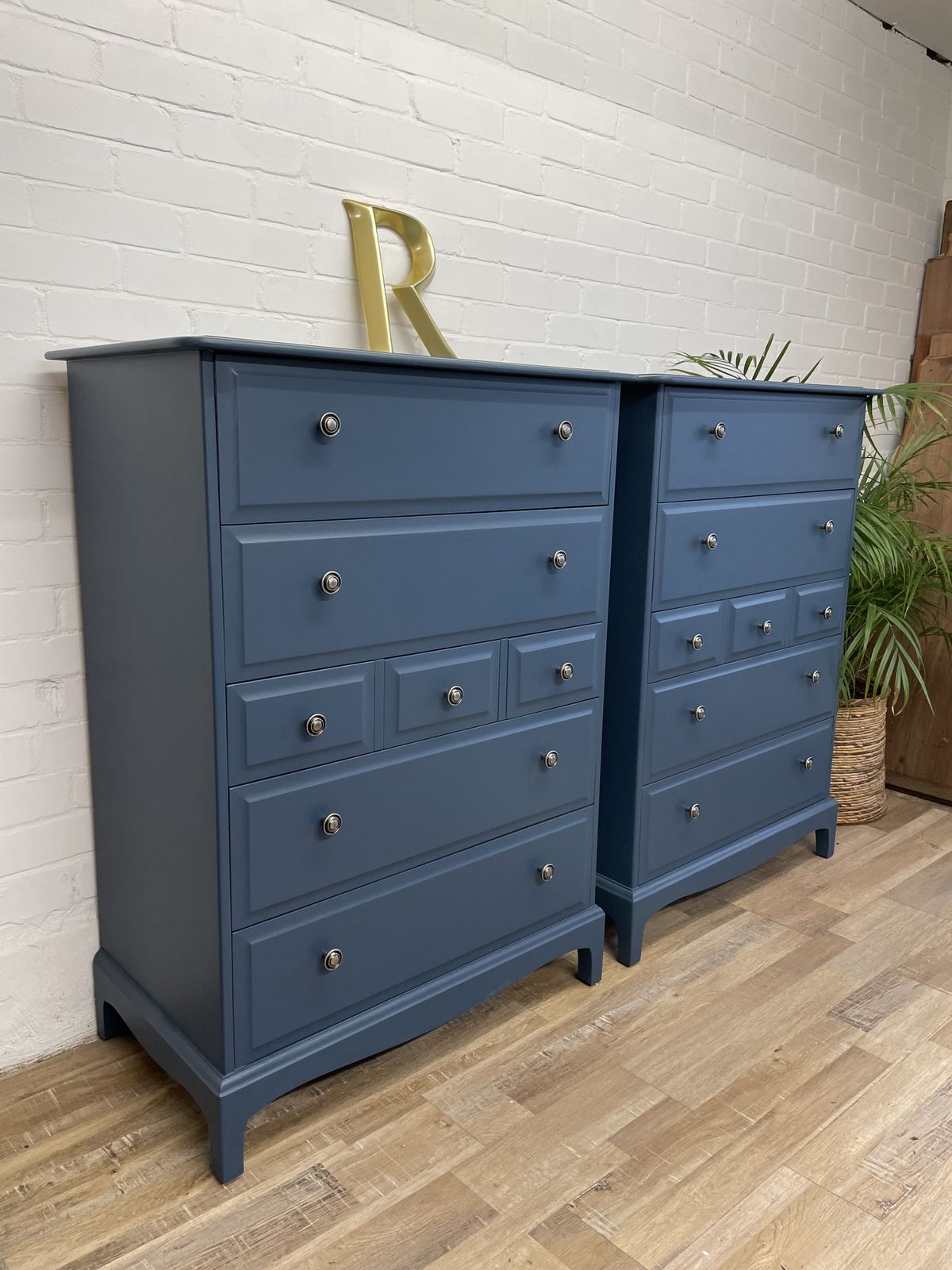 photo vinterior Pair Of Stag Tallboys Painted Blue