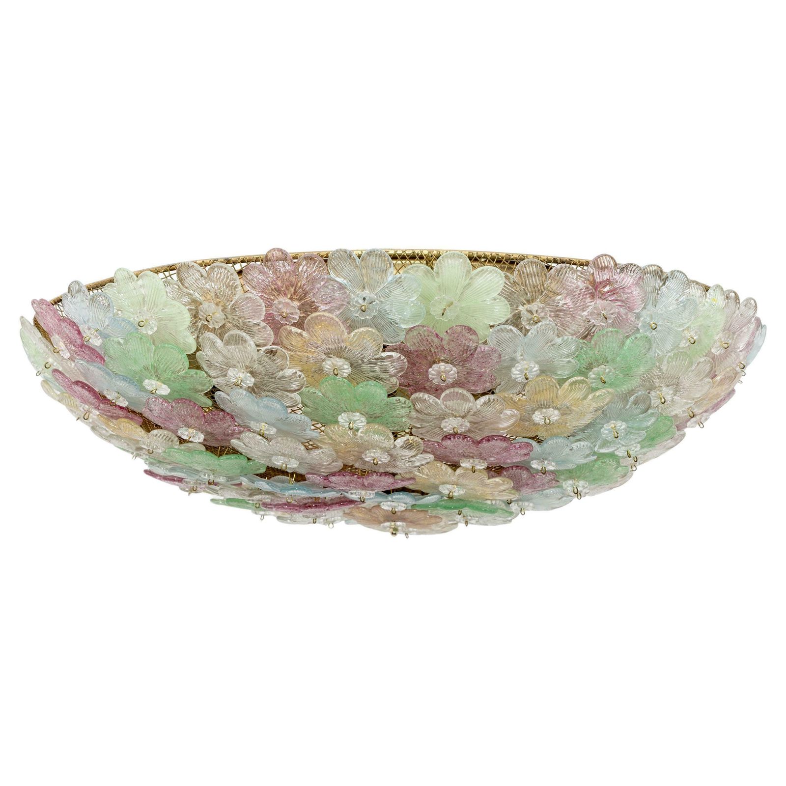 Barovier & Toso Mid Century Modern Murano Glass Flower Basket Ceiling Light, 50s
