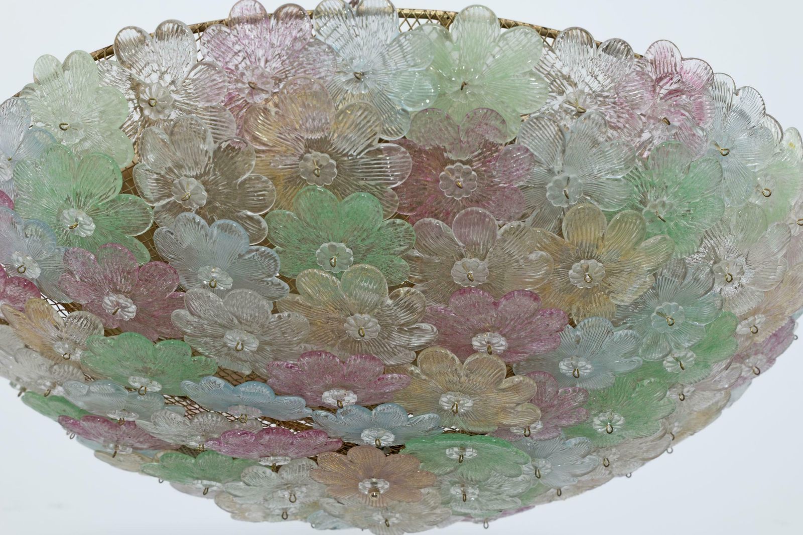 Barovier & Toso Mid Century Modern Murano Glass Flower Basket Ceiling Light, 50s photo 3660.0
