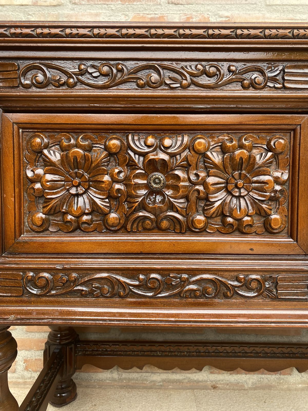 Spanish Console With Four Carved Drawers And Original Hardware photo furniture