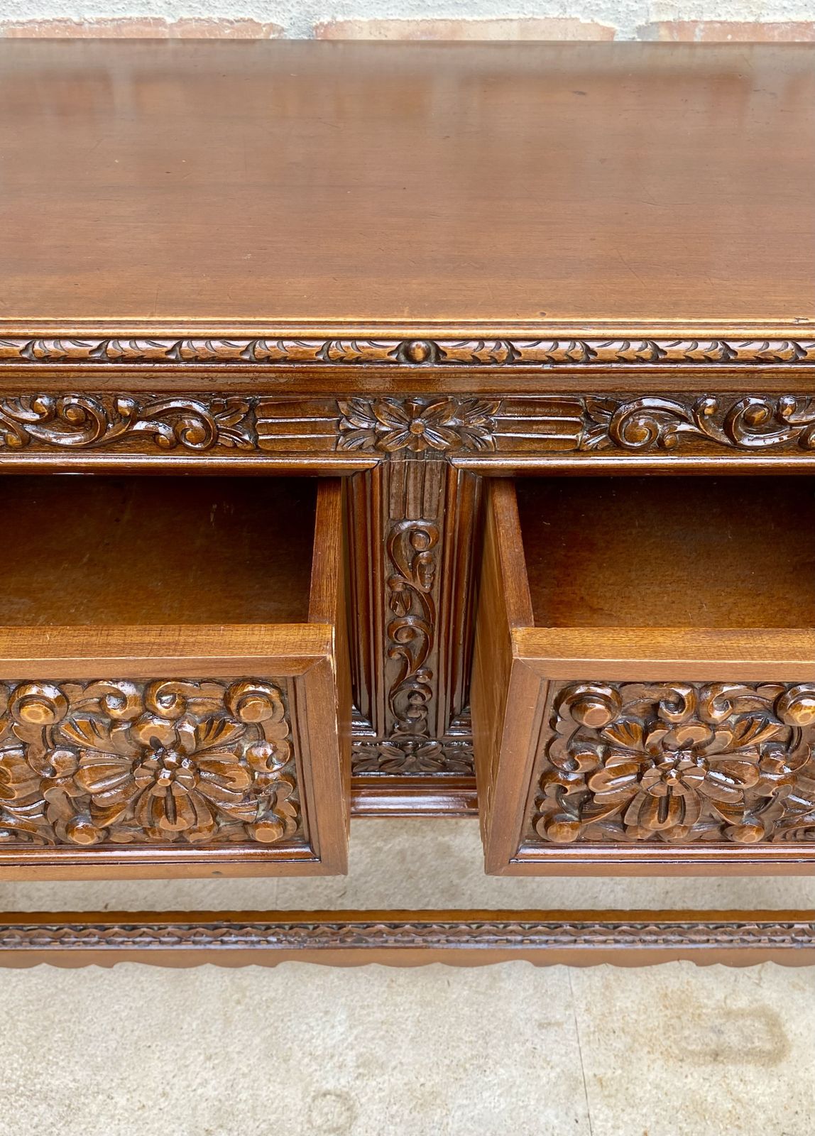 Spanish Console With Four Carved Drawers And Original Hardware photo Furniture