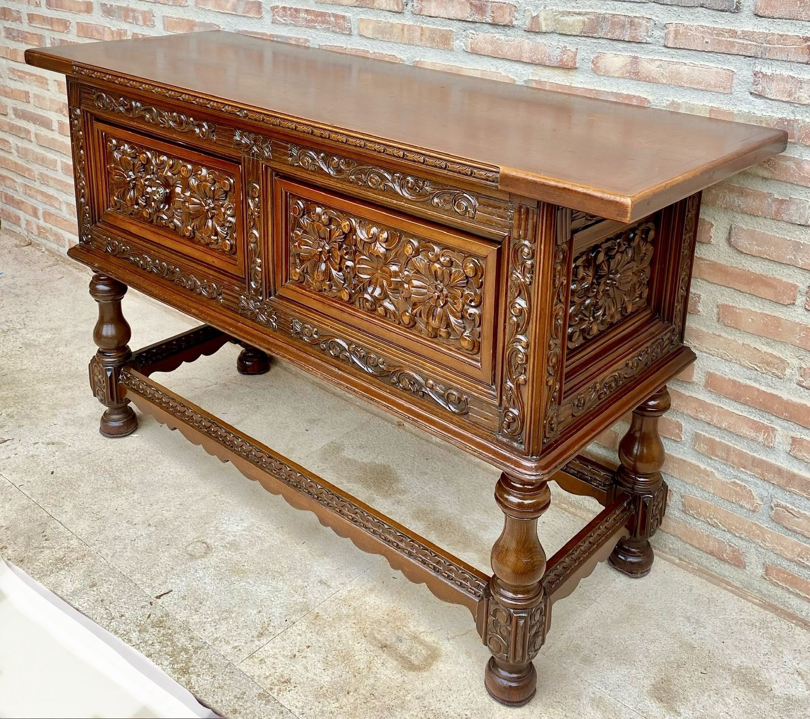 photo for sale Spanish Console With Four Carved Drawers And Original Hardware