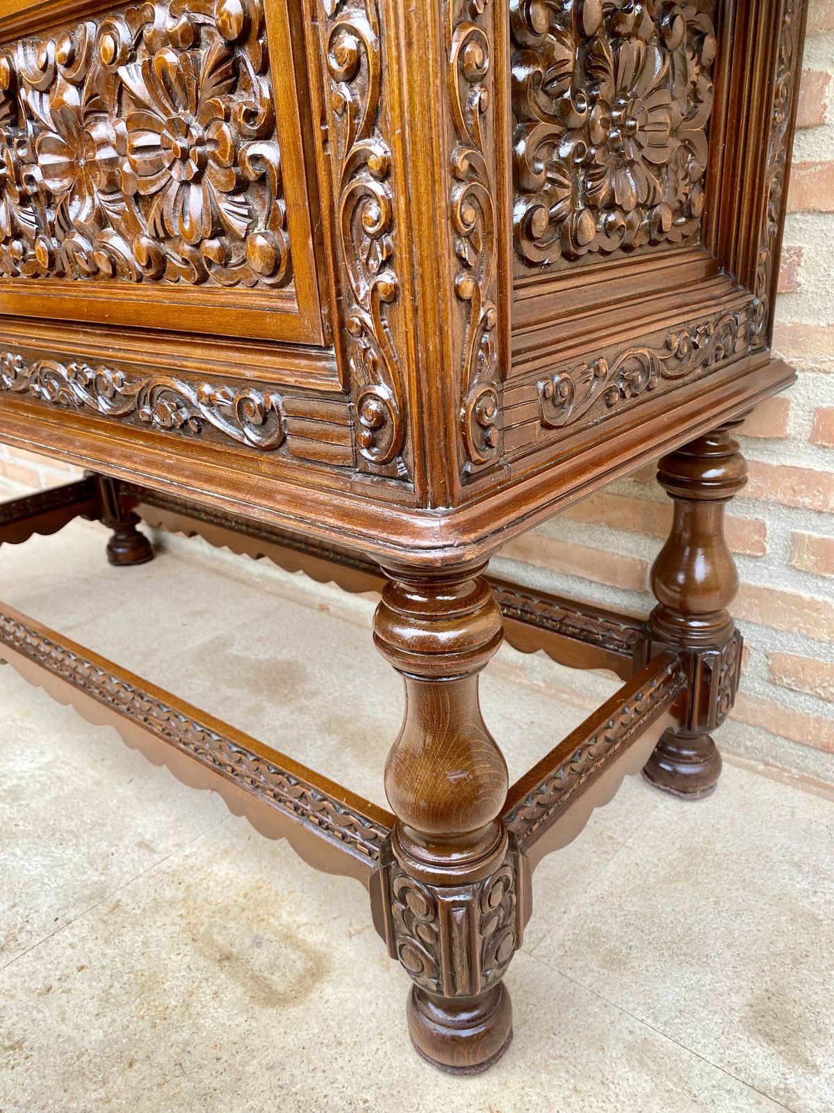 Furniture Spanish Console With Four Carved Drawers And Original Hardware photo
