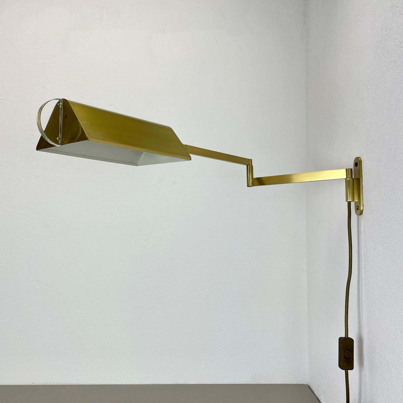 Large 77cm Stilnovo Style Omi Swing Arm Brass Acryl Glass Wall Light Italy 1970s photo furniture