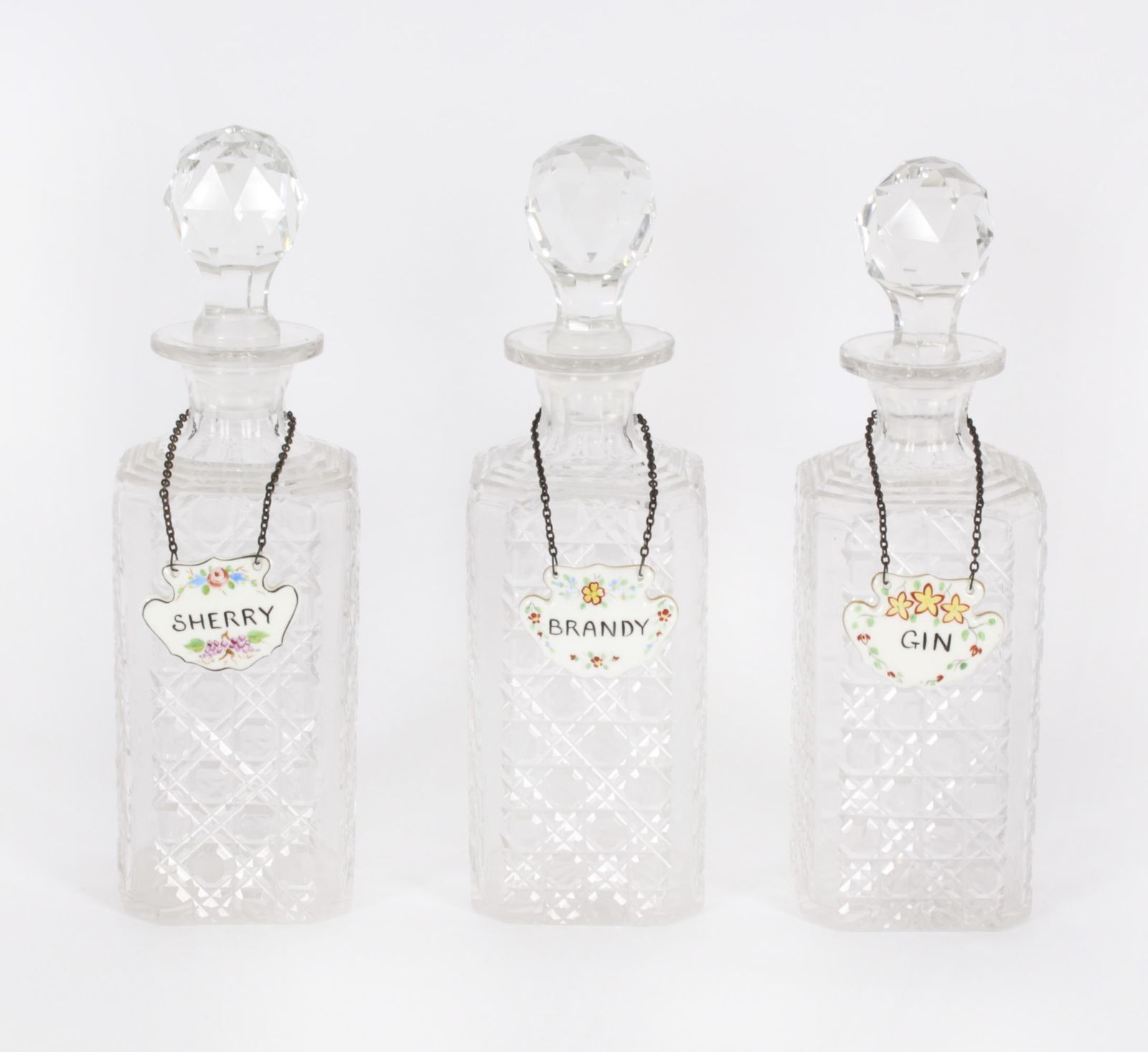 Vintage Group Of 3  Crystal Cut Decanters  20th C