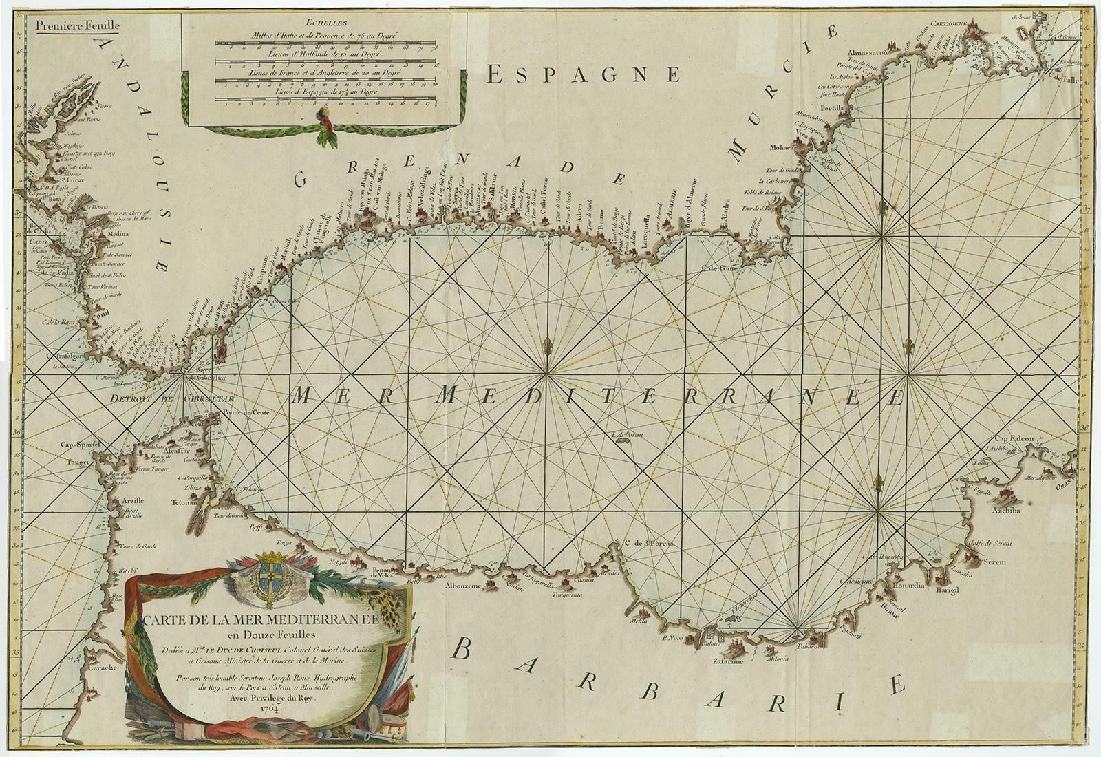 Large Decorative Antique Map Of The Mediterranean, Ca.1770 photo furniture