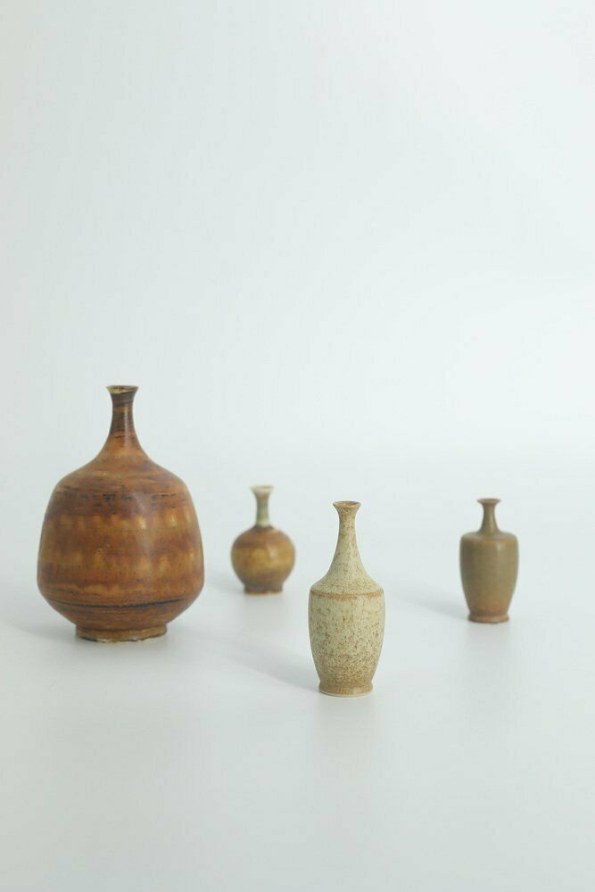 Small Mid Century Scandinavian Modern Collectible Brown Stoneware Vases By Gunnar Borg For Höganäs Ceramics, 1960s, Set Of 4 photo furniture
