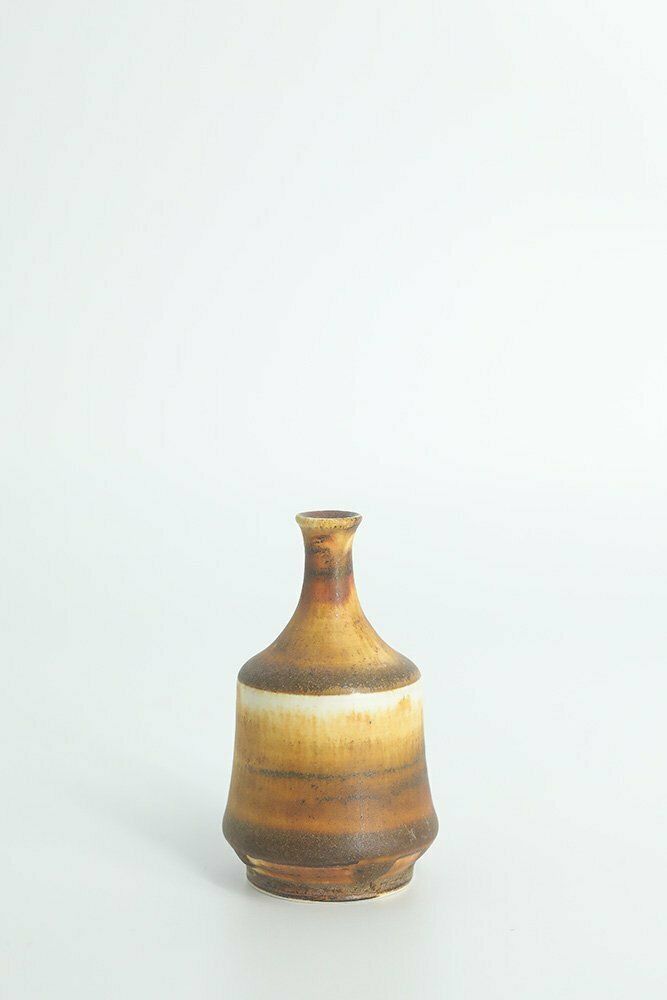 photo for sale Small Mid Century Scandinavian Modern Collectible Honey Brown Stoneware Vases By Gunnar Borg For Höganäs Ceramics, 1960s, Set Of 4