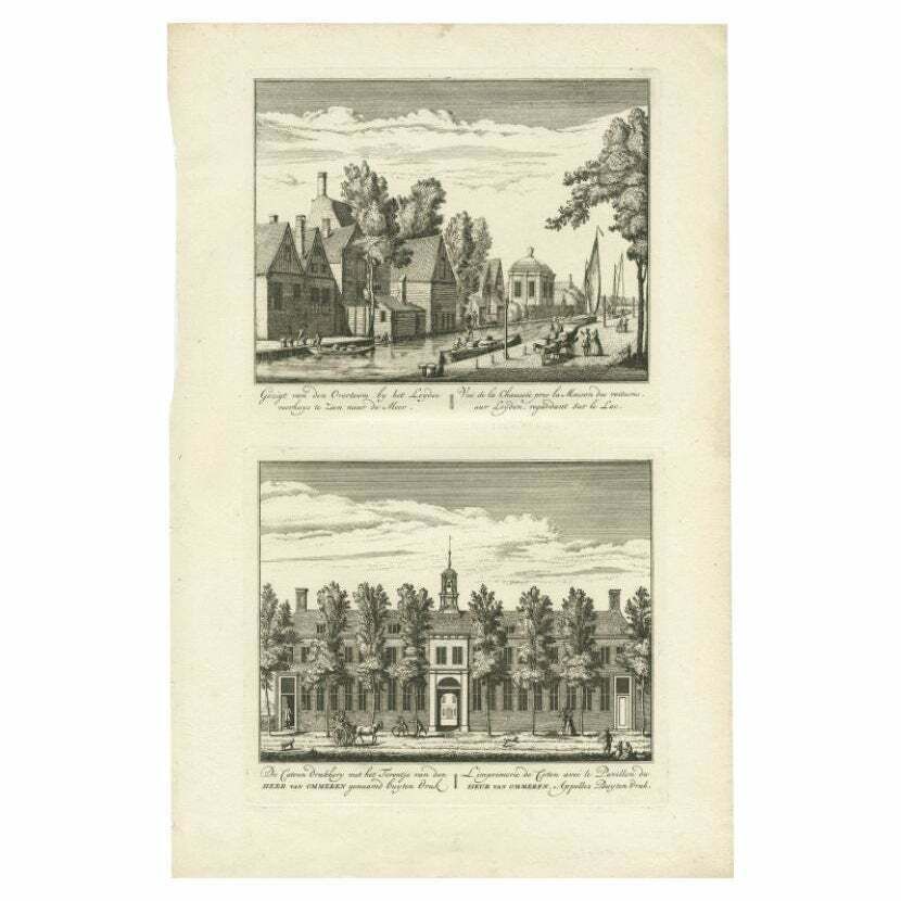 Rare Antique Print Of The 'Overtoom' And A Cotton Factory, 1730