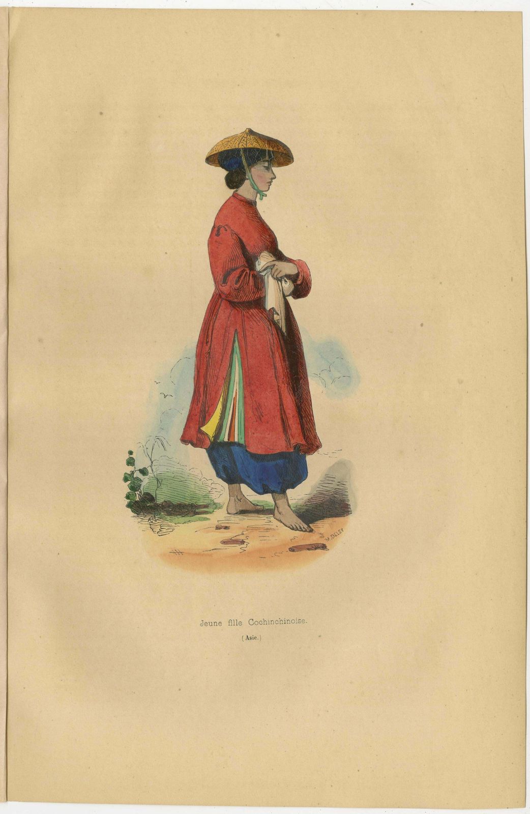 Antique Costume Print Of A Young Lady Of Cochinchina By Wahlen, 1843 photo 109.0